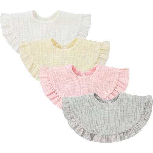 Nishine 4 pcs Unisex Baby Muslin Bandana Drool Bibs 360 Degree Rotatable Cotton Teething Feeding Drooling Bibs for Boy Girl