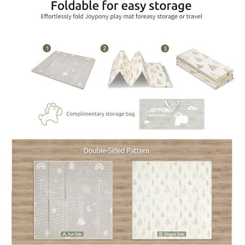 Joypony Baby Play Mat, 47 x 47 Inch Foldable Play Mats for Babies and Toddlers, Waterproof & Anti-Slip Portable Baby Floor Mat for Playpen with Travel Bag