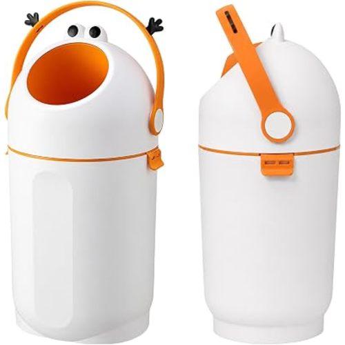 Odor-Locking Diaper Pail,Works with Regular Trash Bags. (Orange and White)