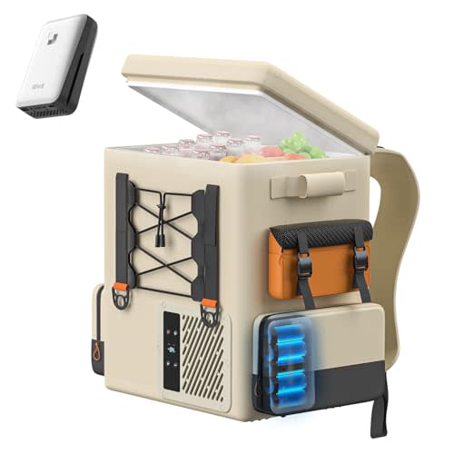 LiTHELi Frozen Pack 12V Car Refrigerator & Portable Electric Cooler, 20L/21QT with 2 U20 Batteries, -4~68℉ Travel Fridge Freezer for Camping, Road Trips, RV, Boat & Beach (Backpack Design)