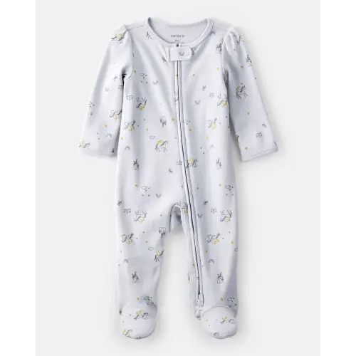 Baby Girl Unicorn Star Print 100% Cotton Long-Sleeve 2-Way Zip Sleep & Play Pajamas - Blue | Carter's