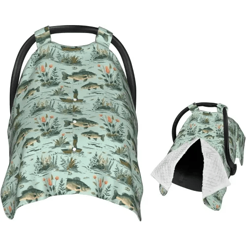 Fisher and Bass Fishes Baby Car Seat Canopy Nursing Cover for Newborn Car Seat Breastfeeding Covers Blanket Newborn Shower Gift