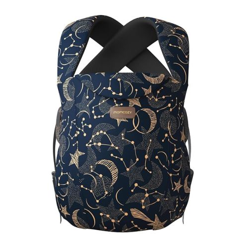 Momcozy Newborn Carrier WeeSnug - Lightweight and Cozy Comfort for 7-25 lbs | Ergonomic Cross-Back Support and Lumbar Pad, Easy to Put On, 100% Soft Cotton, OEKO-TEX, Visual Size Scale, Starry Night