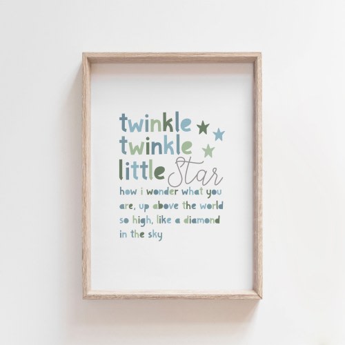 Twinkle Twinkle Little Star, Boys Nursery Prints, Boys Nursery Wall Art, Boys Nursery Decor, Nursery Quotes, Boys Wall Art, Blue and Green