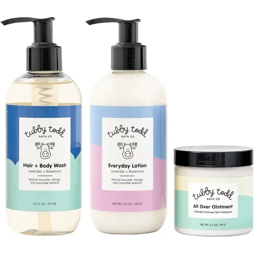TUBBY TODD 3-Step Baby Bath & Skincare Routine - The Regulars Bundle - 8.5oz Baby Shampoo and Body Wash, 8.5oz Everyday Lotion & 3.5oz All Over Ointment - Lavender Rosemary