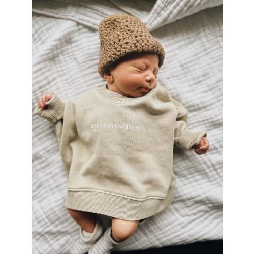 Customized Crewneck- Beige “Jesus loves Conrad”