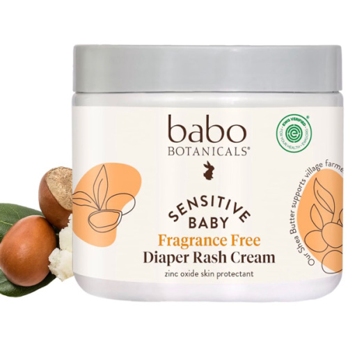 Babo Botanicals Sensitive Baby Fragrance-Free Diaper Cream - 25% Natural Zinc Oxide - Calendula, Shea & Cocoa Butter - EWG Verified - Vegan- from Birth on - 6 Ounce Jar