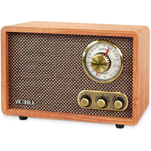 Victrola Retro Wood Bluetooth Radio with Built-in Speaker,Elegant & Vintage Design, Rotary AM/FM Tuning Dial, Wireless Streaming, Walnut