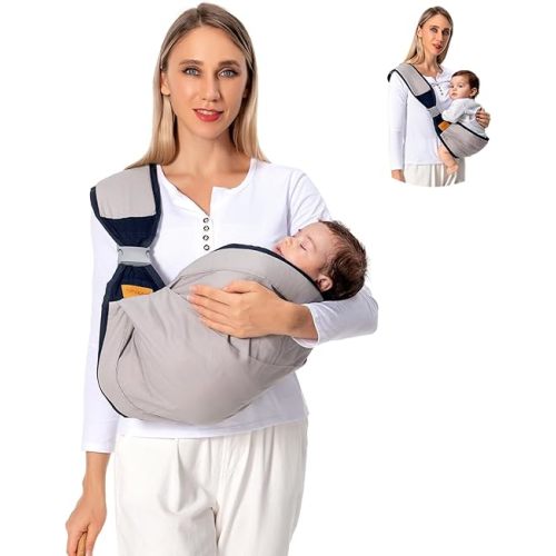 Baby Sling Carrier, Baby Carrier Newborn to Toddler(7-45lbs), Toddler Carrier with Safety Buckle, One Shoulder Adjustable Shoulder Strap, One Size Fits All, Grey