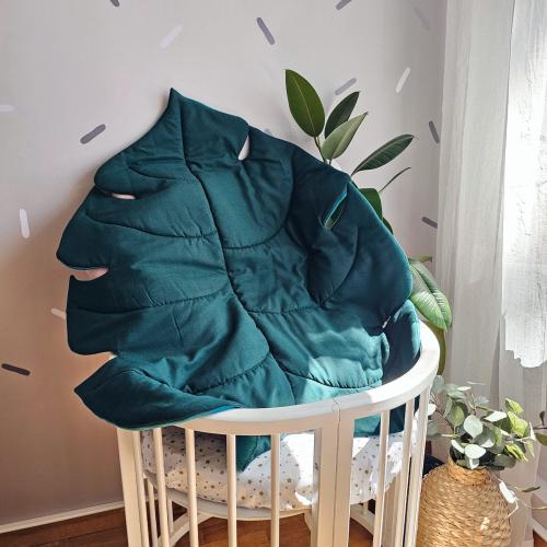Monstera Linen Play Mat Emerald. Leaf Tummy Time Mat. Baby Shower Gift. Kids Floor Mat.