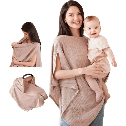 Konssy Nursing Cover for Breastfeeding, Soft & Breathable Privacy Poncho, Multi-Use Feeding Shawl, Comfortable & Portable Breastfeeding Cover for Women (Camel)