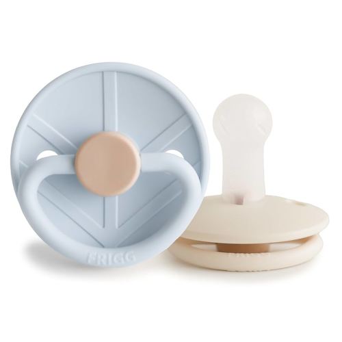 FRIGG Little Viking SilkySoft Silicone Baby Pacifier 2-Pack | Made in Denmark | BPA-Free (Powder Blue/Cream,6-18 Months)