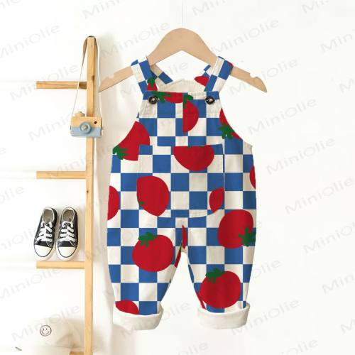 Baby Toddler Checkerboard Tomatoes White Overalls - 6 m