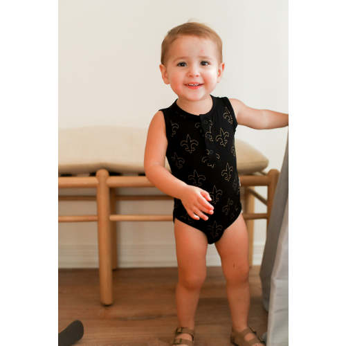 Fleur de lis Bamboo Henley Onesie with Snaps