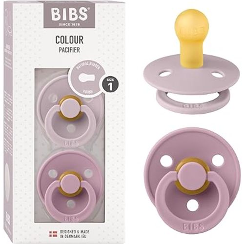 BIBS Pacifiers Colour Collection | Natural Rubber Baby Pacifier | Set of 2 BPA-Free Soothers | Made in Denmark | 0+ Months (Pack of 2) | Dusky Lilac/Heather