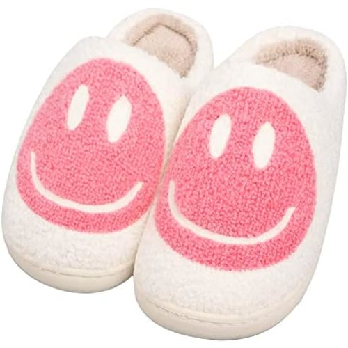 Smile Face Slippers for Women and Men, Retro Comfy Warm Soft Fuzzy Plush Slip-On House Shoes Funny Cute Happy Smile Home Winter Warmies Pillow Cloud Memory Foam Fluffy Slipper for Indoor & Outdoor