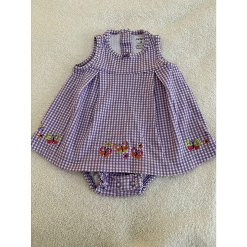 Vintage Carters Romper Dress Girl 3 Month Gingham Embroidered Butterflies Pleats