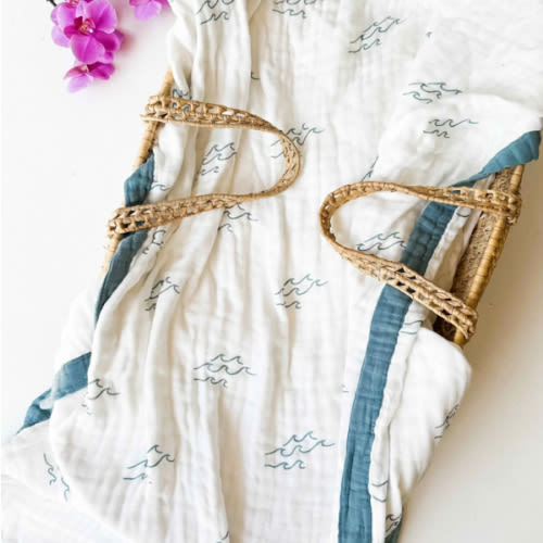 Simple Wave Bamboo Blanket - Ocean Nursery Decor | 6 Layers – Coca + B.