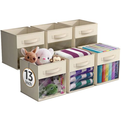 Sorbus 13 Inch 6 Pack Collapsible Fabric Storage Bins with Clear Window - for Organizing Clothes, Toys, Books, Shelves, Closets & more