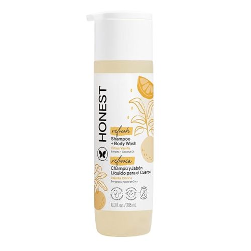 The Honest Company 2-in-1 Cleansing Shampoo Body Wash, Gentle for Baby, Naturally Derived, Tear-free, Hypoallergenic, Citrus Vanilla Refresh, 10 fl oz