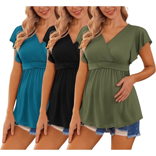 Ekouaer Maternity Shirts 3 Packs Nursing Tops Pregnancy Clothes
