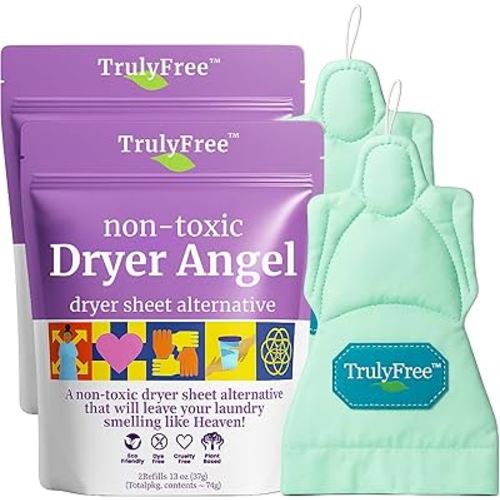 Truly Free Dryer Angel - Natural Dryer Sheet Alternative, Non-Toxic Reusable Fabric Softener Sheets and Scent Booster, Safe for Babies and Sensitive Skin, Laundry Room Essentials - 2 Packs + 2 Refills