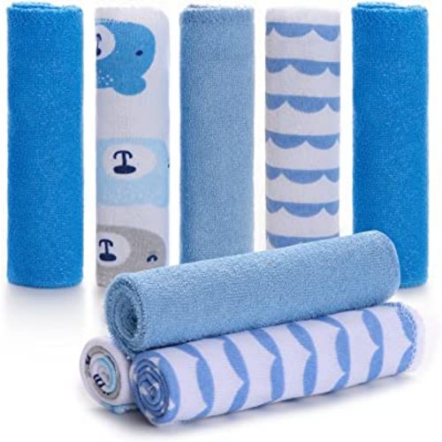 Baby Washcloths, Momcozy Ultra Soft Absorbent Towel, 8pcs Newborn Bath Face Towel, Natural Reusable Baby Wipes for Sensitive Skin, Baby Registry as Shower, 10"x10" (Blue)
