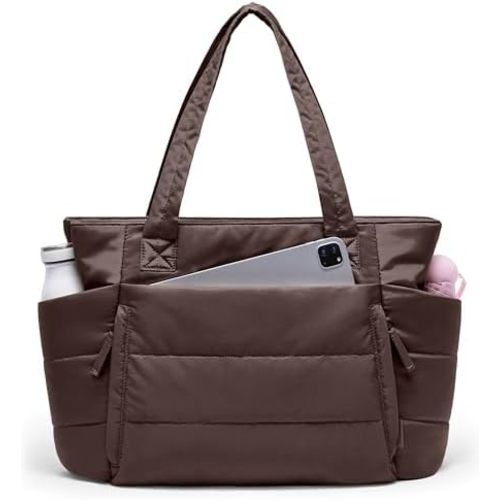 Tote Bag for Women with Zipper, Quilted Puffer Tote Bag with Compartments, Lightweight Puffy Work Bags for Women Travel
