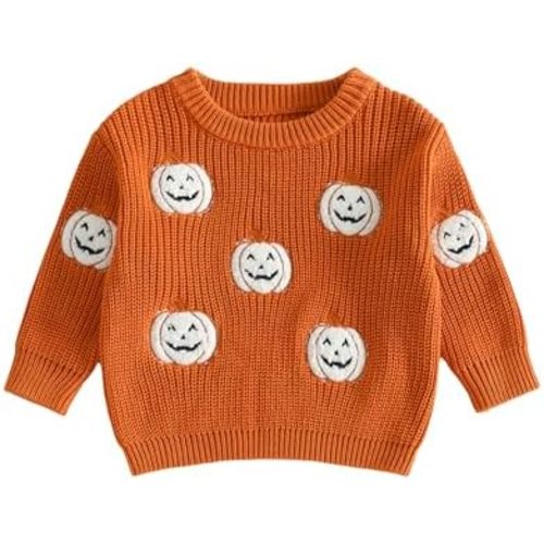 Toddler Baby Boy Girl Halloween Outfit Infant Pumpkin Embroidery Knit Sweaters Sweatshirt Tops Fall Winter Clothes