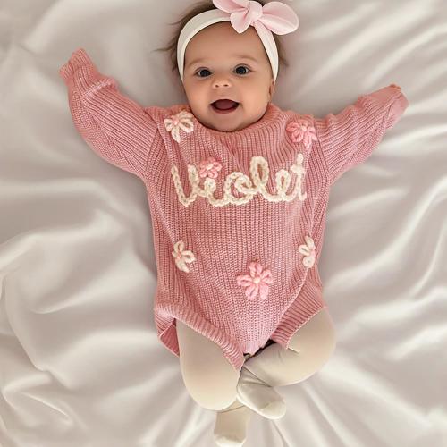 Custom Hand Embroidered Baby Romper, Newborn Knit Romper Name, Personalized Romper for Baby, Baby Coming Home Outfit, Newborn Gift,Baby Gift