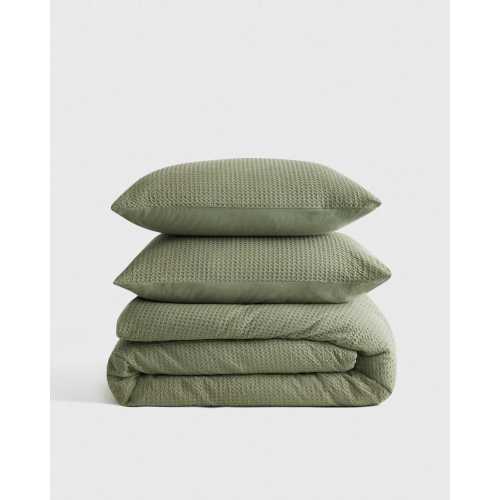 Organic Luxe Waffle Duvet Cover Set in Olive