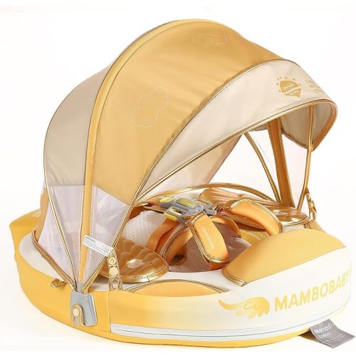 Mambobaby Float Add Tail Baby/Infant Swim Float with Canopy, Non-Inflatable Solid Upgrade Soft Waterproof Skin-Friendly Leather Material (Global Limited Edition Gold)