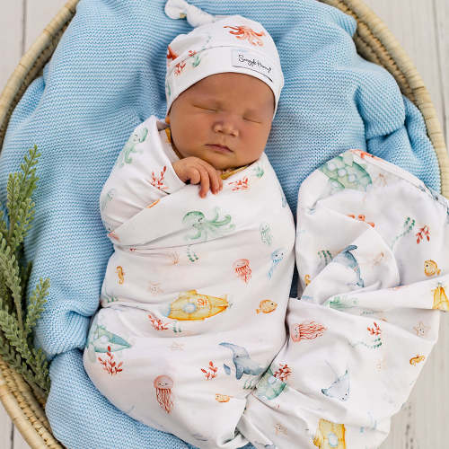 Little Subs Organic Jersey Wrap & Beanie Set