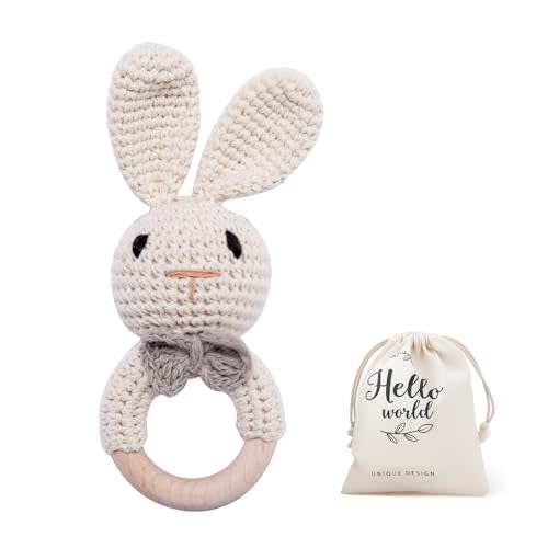 Crochet Baby Rattle, Baby Shaker Toy, Baby Rattles 0-6 Months, Handmade Newborn Toys, Easter Bunny Rattle, Animal Baby Rattle,Knitted Stuffed Animals Gifts for Boys and girs Bunny Rattle