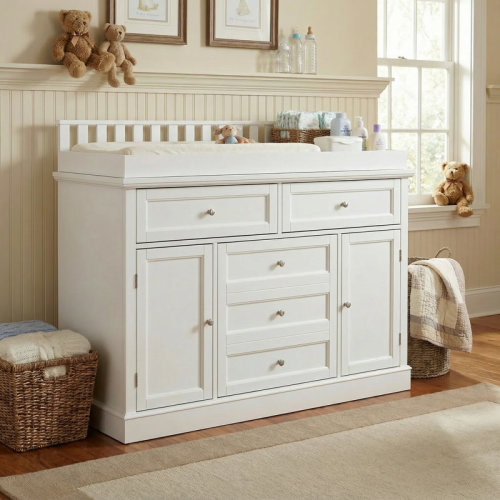 Lark Manor™ Creameans 5 Drawer Changing Table With 2 Cabinets & Reviews | Wayfair