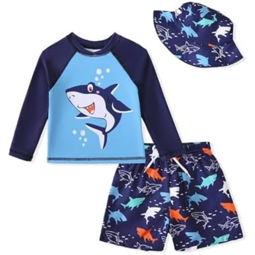 Toddler Swimsuit Boy Baby Boy Swim Set Bathing Suit with Sun Hat Rash Guard Set Swimwear Trunk 3 Pieces 6 Month-5T