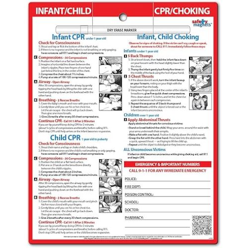 Safety Magnets by ZOCO – Infant and Child CPR & Choking Magnet – Laminated 8.5"x11" Emergency Numbers Fridge Card – First Aid Heimlich Maneuver for Parents, Caregivers, Daycare, Babysitters