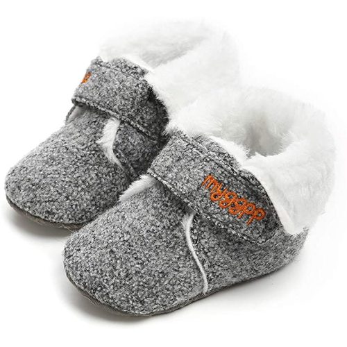 BENHERO Baby Newborn Crib Cozy Fleece Winter Booties Non Skid Soft Sole Shoes Warm Winter Socks - 6-12 Months Infant - 4098 Grey