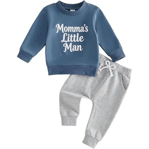 Amiblvowa Baby Boy 2Pcs Outfit Letter Print Sweatshirt Jogger Pants Set Infant Toddler Clothes Casual Outfits 0-3T