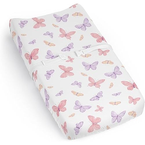 Sweet Jojo Designs Pink and Purple Shabby Chic Butterfly Girl Baby Changing Pad Cover Sheet Infant Newborn Diaper Table Change Mat Cover Blush Yellow Lavender Colorful Pastel Lilac Watercolor Pattern