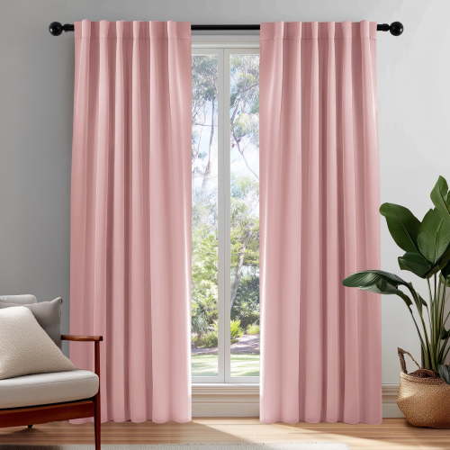 ZOPZO Blackout Curtains with Back Tab 2 Panels, Baby Pink, 42W x 95L Inch, Energy Saving Drapes for Home and Apartment