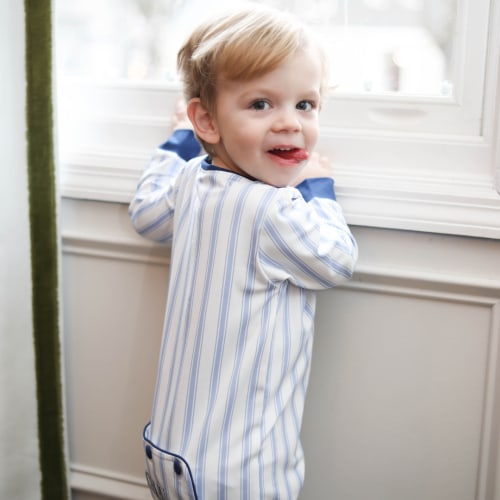 Blue Ticking Knit Zippered Romper – The Bella Bean