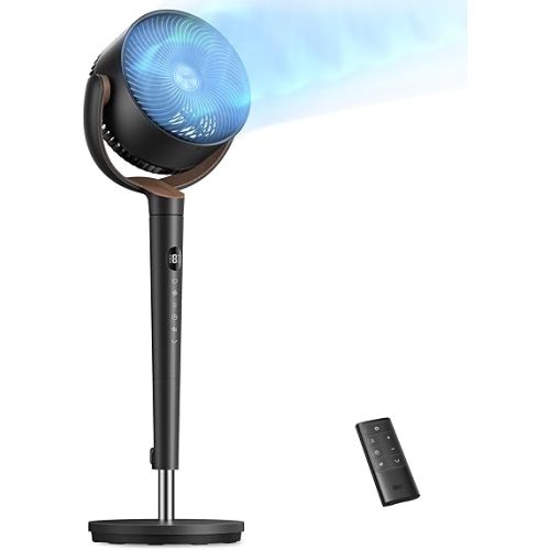 Dreo Fan for Bedroom, 120° Oscillating Standing Fan, Quiet Floor Fan with DC Motor, Pedestal Fan for Room, 9 Speeds, 4 modes, 20dB, 120° Manual Vertical, 37-42" Adjustable Height, 9H Timer, Black