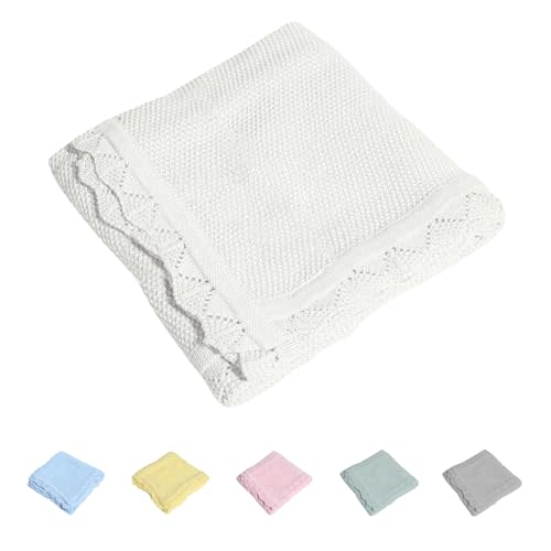 100% Cotton Baby Blanket Knit Lace Soft Warm Toddler Blanket,30 x 40 Inches，White