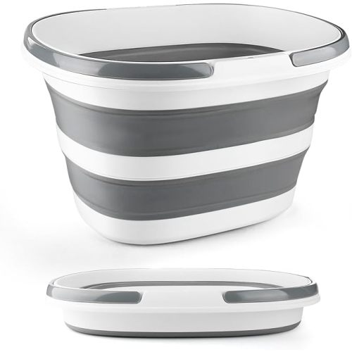 28L Large Collapsible Mop Bucket with Handle for Cleaning, Silicone Portable Pet Bathtub for Puppy Small Dogs Cats, Foldable Laundry Basket Hamper Clothes Storage Bin Space Saving Design for RV Home