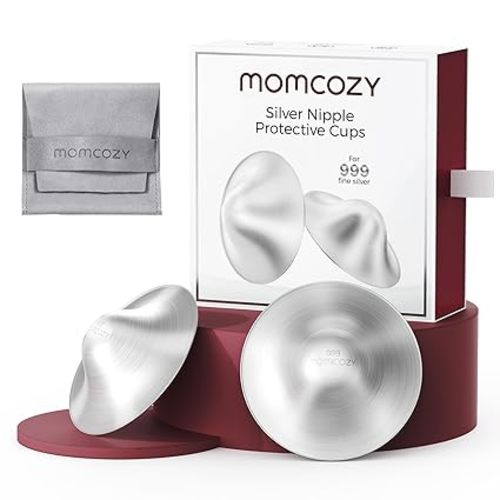 Momcozy 999 Silver Nursing Cups, Hole-Free Design, 999 Silver Nipple Shields, Breastfeeding Essentials, Silver Nipple Shields for Breastfeeding Newborns, Metal Nipple Shields, Regular Size