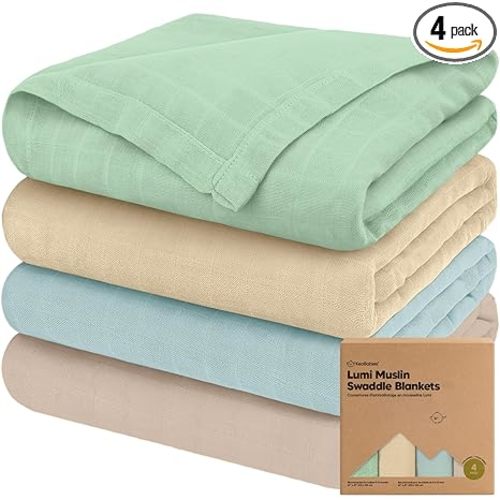 4-Pack Muslin Swaddle Blankets for Boys, Girls, Newborn Swaddles (Mirage) | Baby Swaddles for Newborns, Soft Breathable Baby Blankets for Girl, Boy, Neutral, Receiving Blankets, Baby Shower Gifts