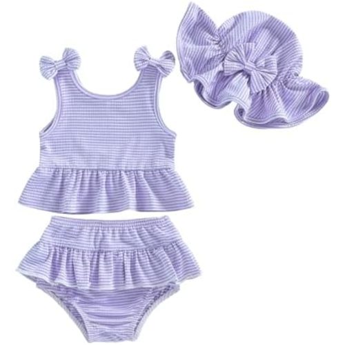 Baby Swimsuit Girl Toddler Bikini Sets Sleeveless Ruffle Striped Bathing Suit Infant Beach Swimwear