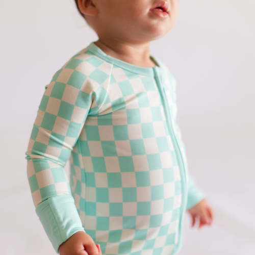 Infant Romper in Teal Neon Checkered