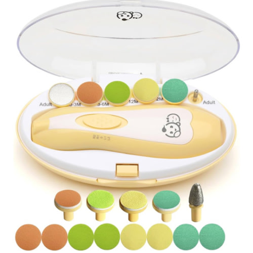 Baby Nail Trimmer 21 in 1, Usage Labeled Case & 13 Extra Replacement Tools, Royal Angels Baby Electric Nail File, Baby Nail Care, Nail Clipper Newborn Toddler Toes & Fingernails Nail Kit (Yellow)